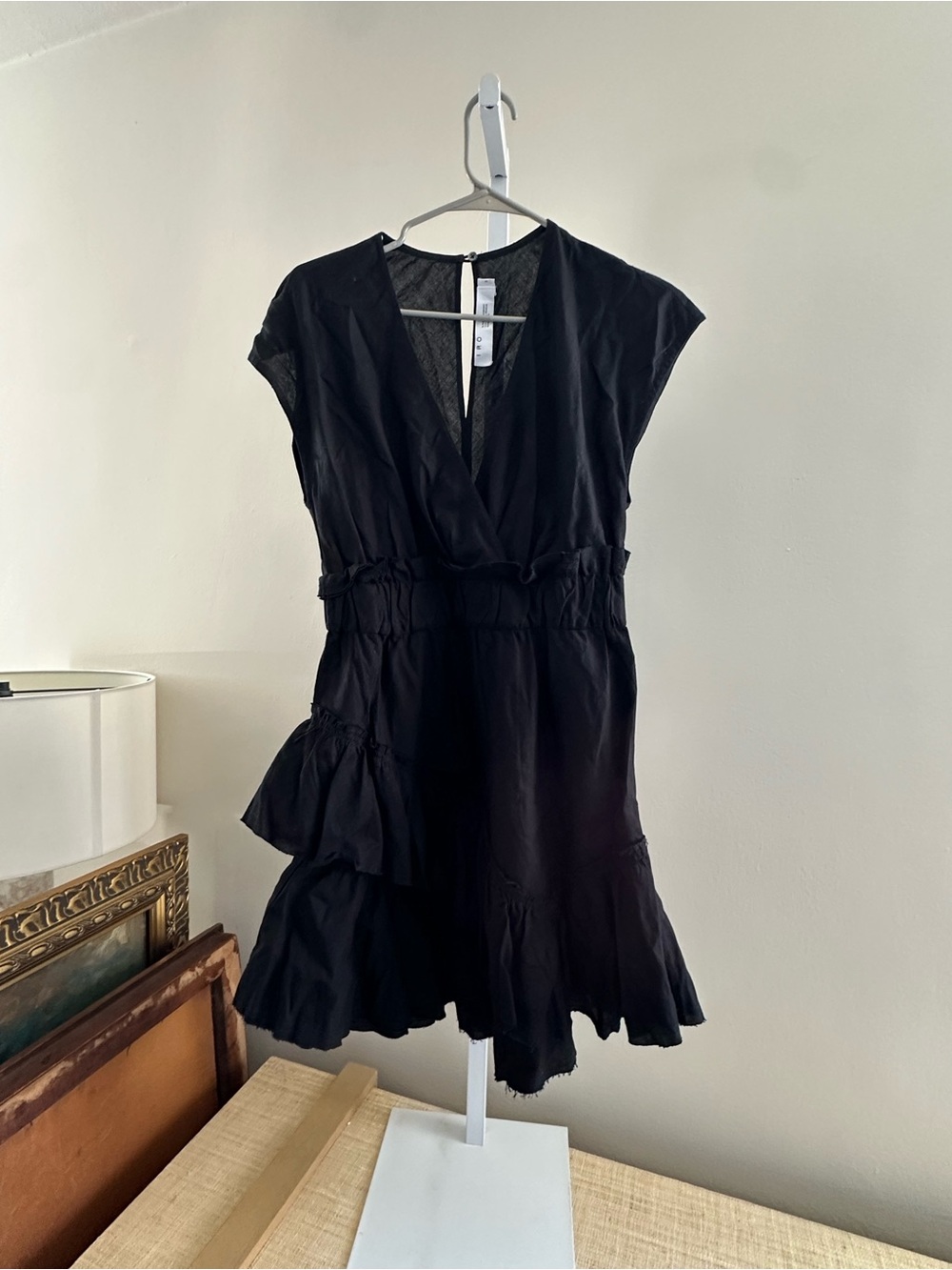 IRO Linen Black Ruffle V-Neck Women’s Dress
